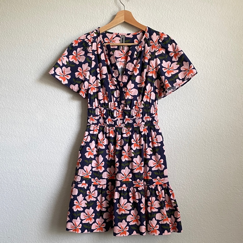Anthropologie Somerset Mini Dress Floral Botanical Navy Pink Size XS
